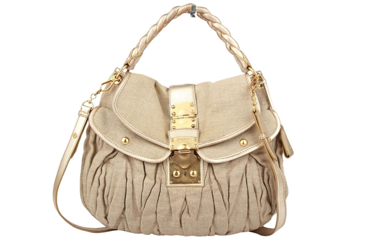 Miu Miu Matelassé Handtasche Beige Stoff