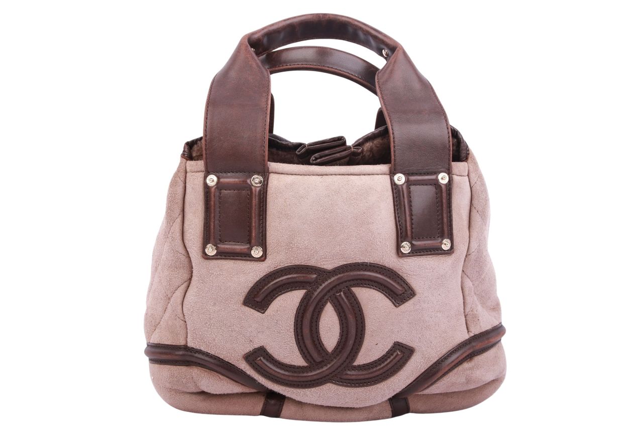 Chanel Coco Cabas Shearling Tote Tasche Taupe