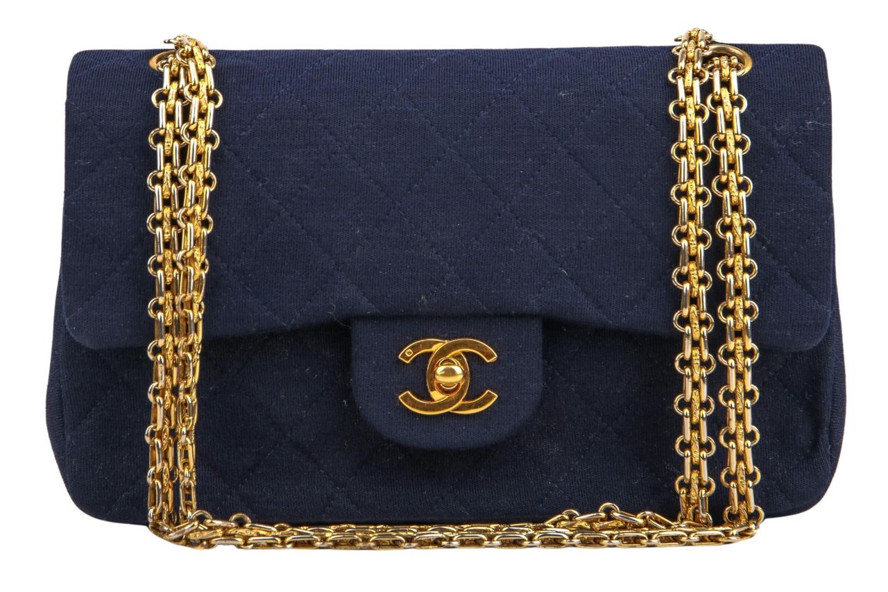 Chanel 2.55 Double Flap Cotton Jersey Blau