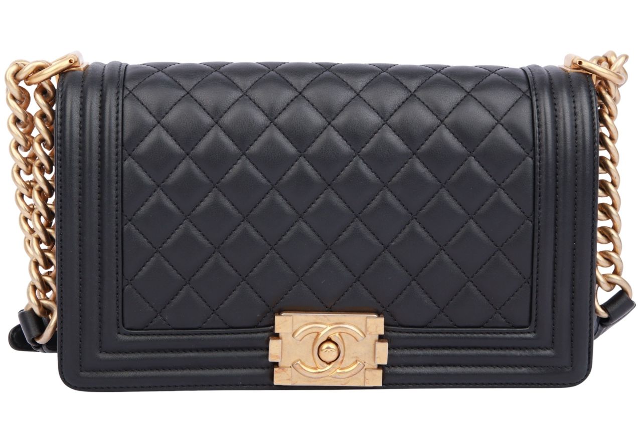 Chanel Boy Bag Old Medium Schwarz Leder
