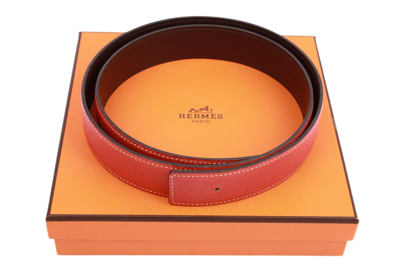 Hermès Wendegürtel Braun / Rostbraun Leder Gr. 90