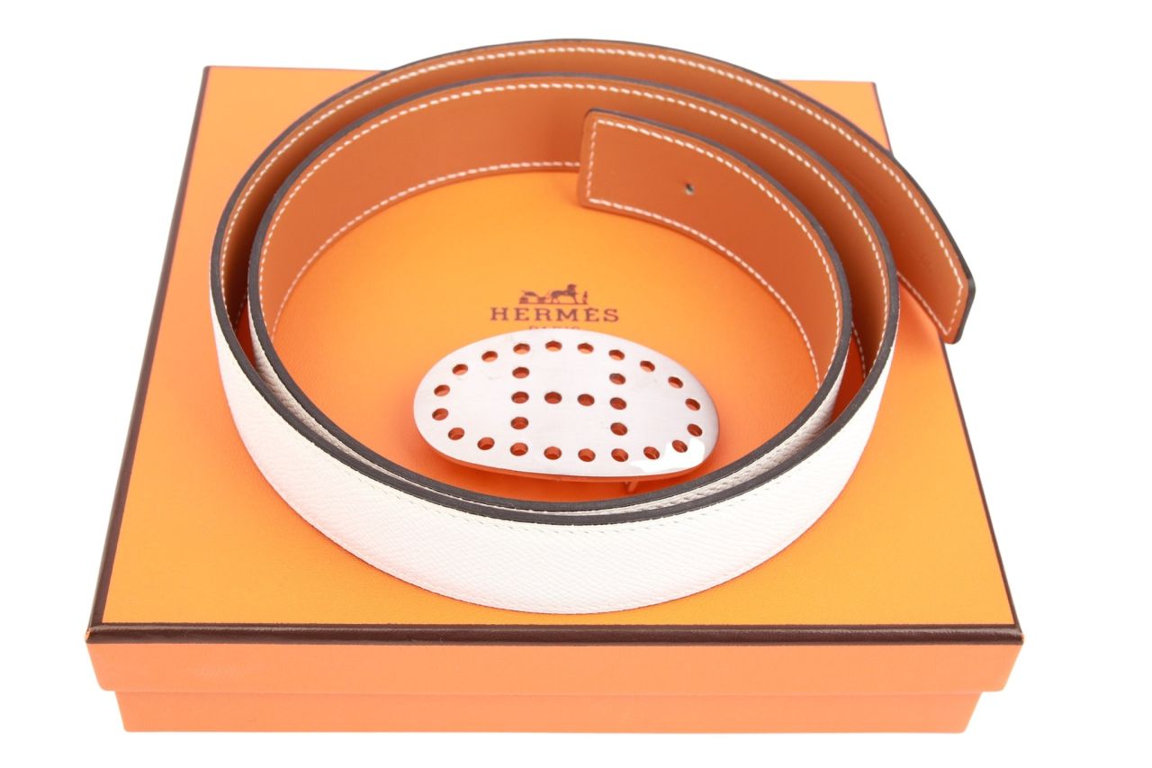 Hermès Wendegürtel Weiß / Braun Gr. 90