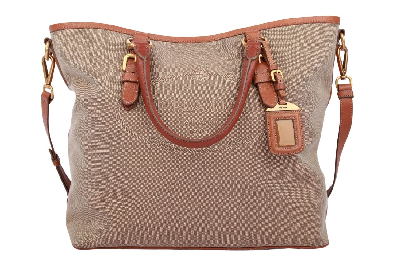 Prada Shopper Canvas Leder Beige / Braun
