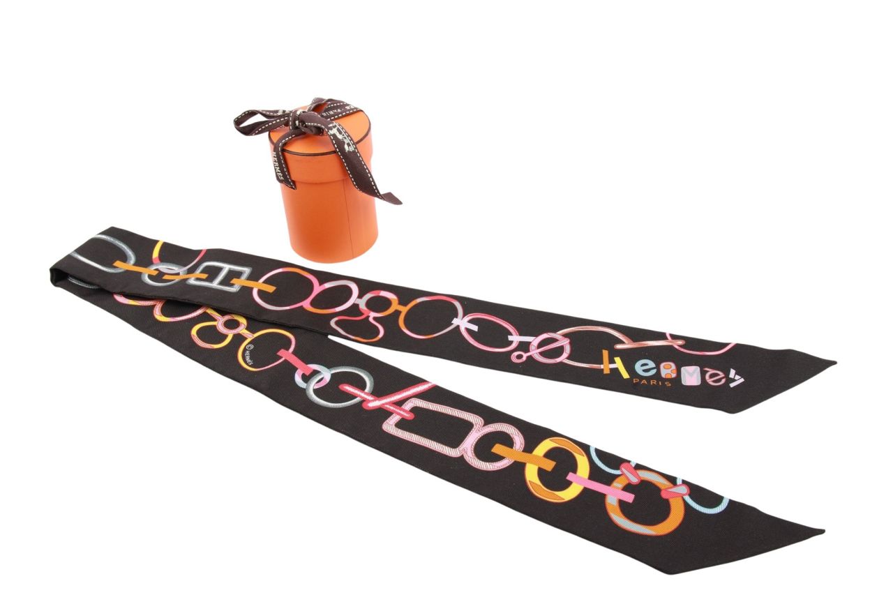 Hermes Twilly Tuch Seide Schwarz / Bunt