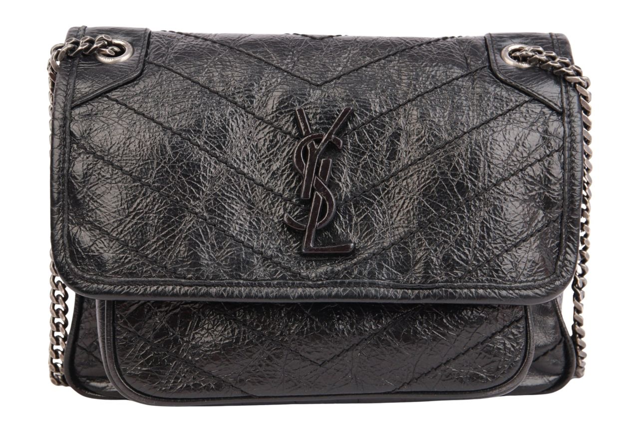 Saint Laurent Niki Baby Crinkled Leather Schwarz