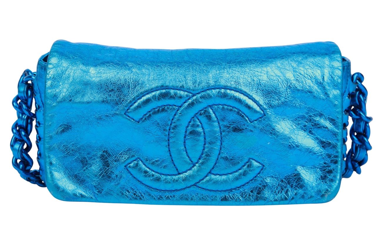 Chanel Shoulder Flap Bag Blau Metallic