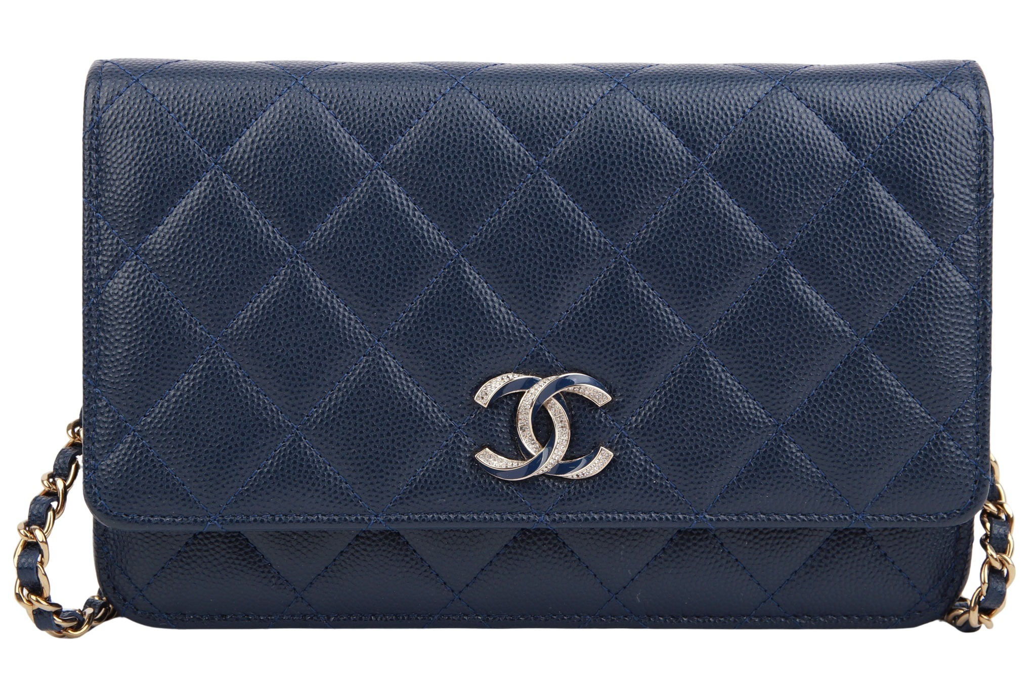 Chanel Caviar Quilted Crystal Enamel CC Wallet on Chain