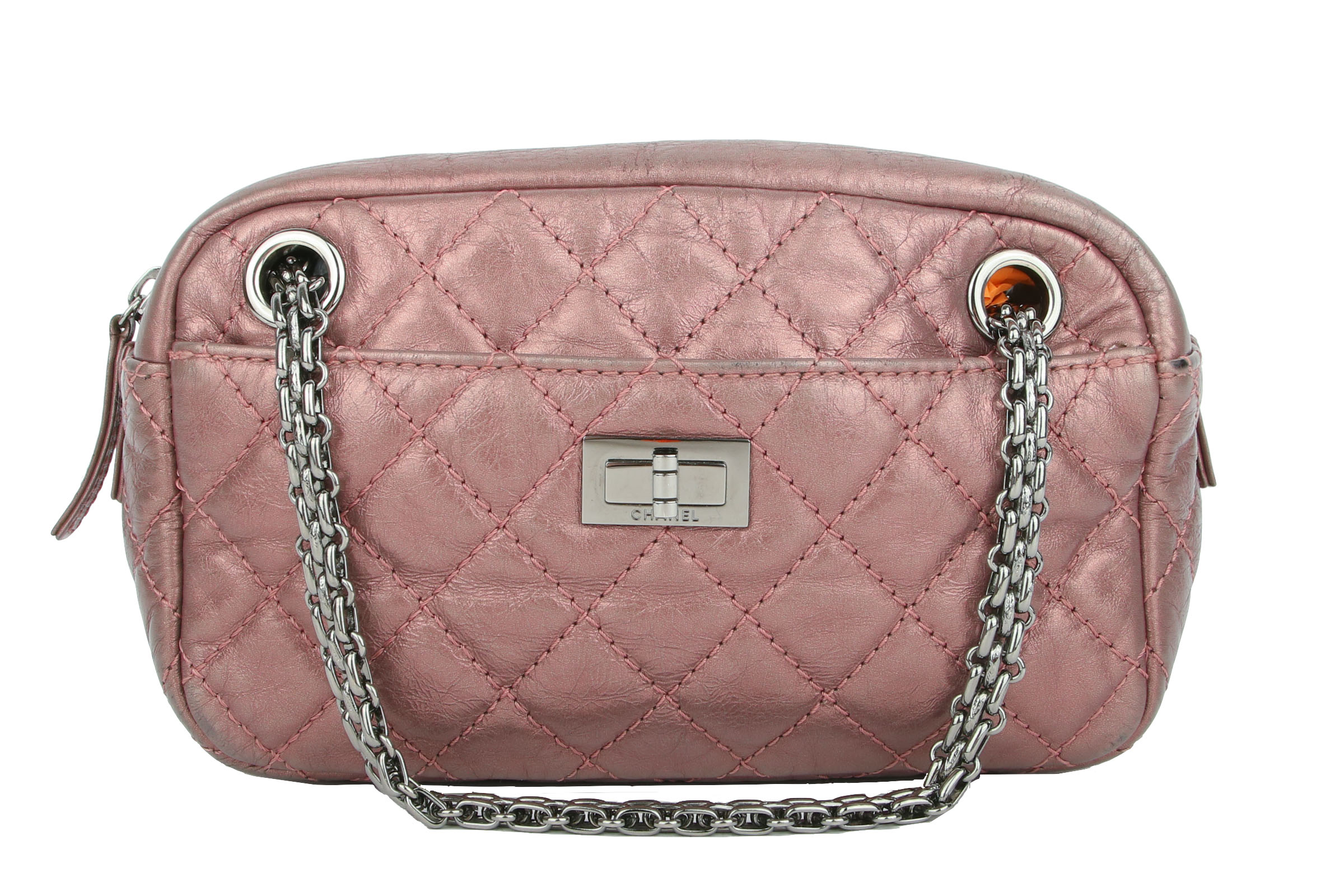 Chanel Metallic Aged Calfskin Quilted Small Reissure Camera Bag Pink