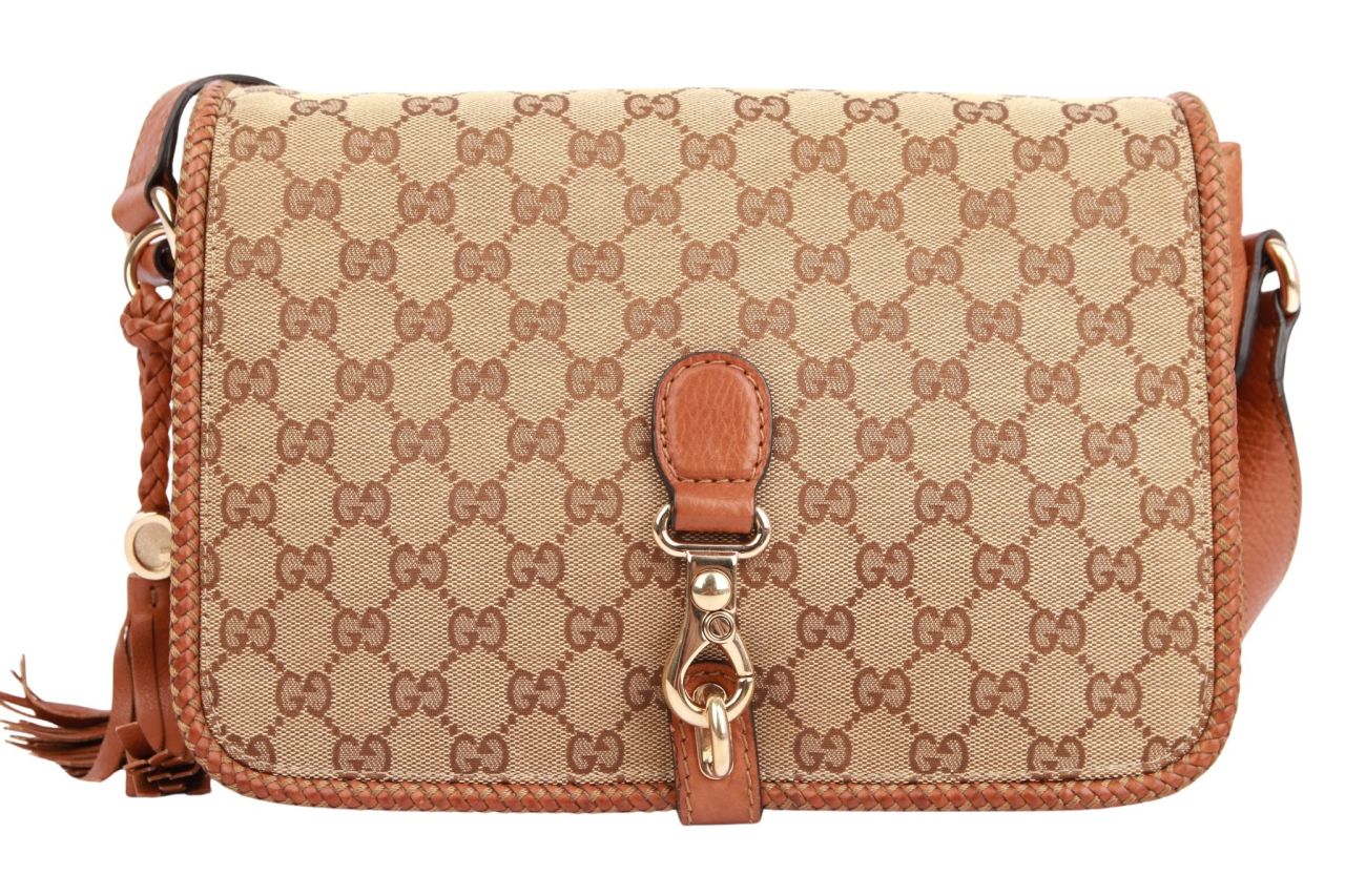 Gucci Marrakech Flap Messenger Bag GG Canvas Braun