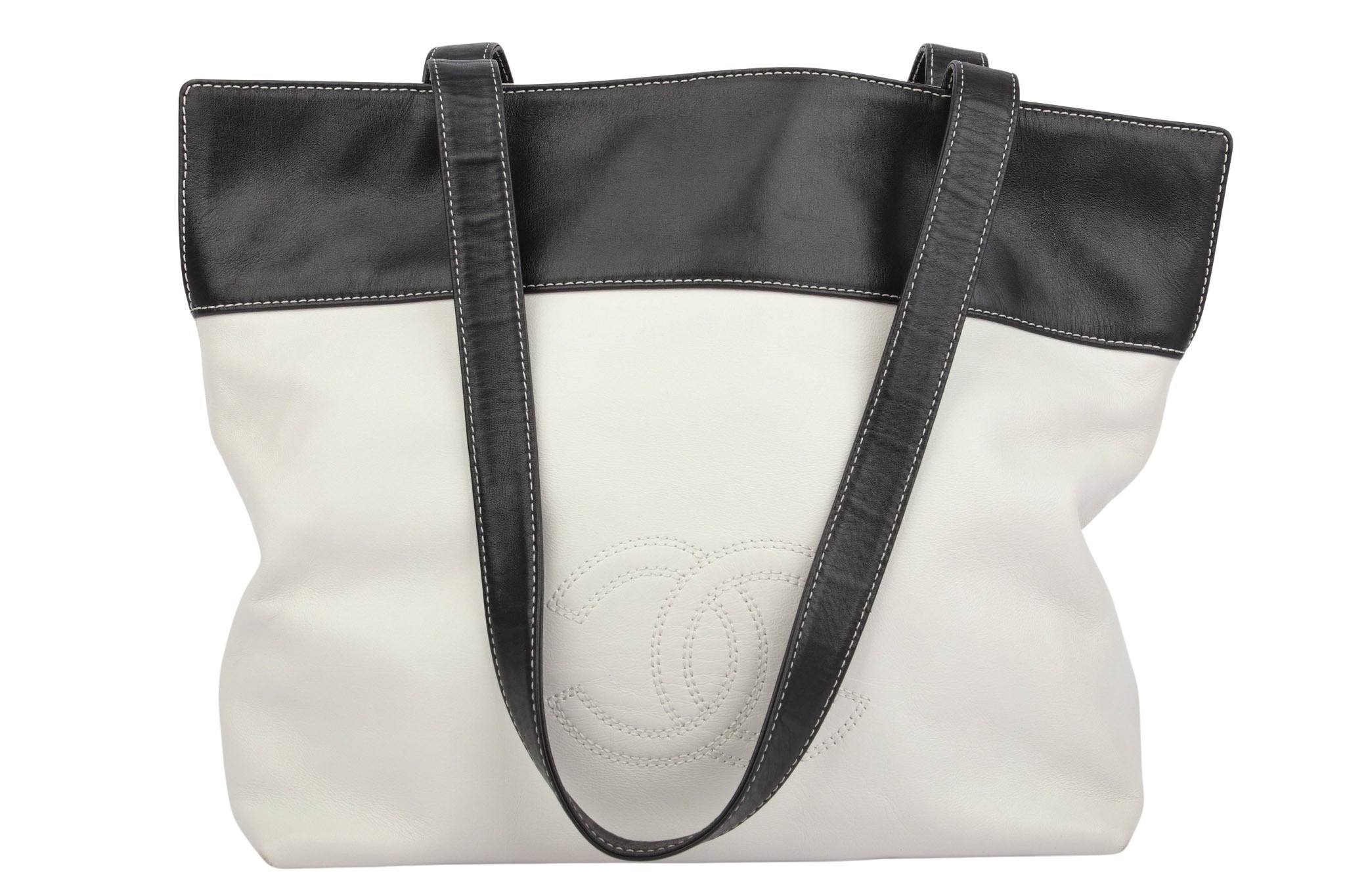 Chanel Shopper Leder Schwarz / Weiß