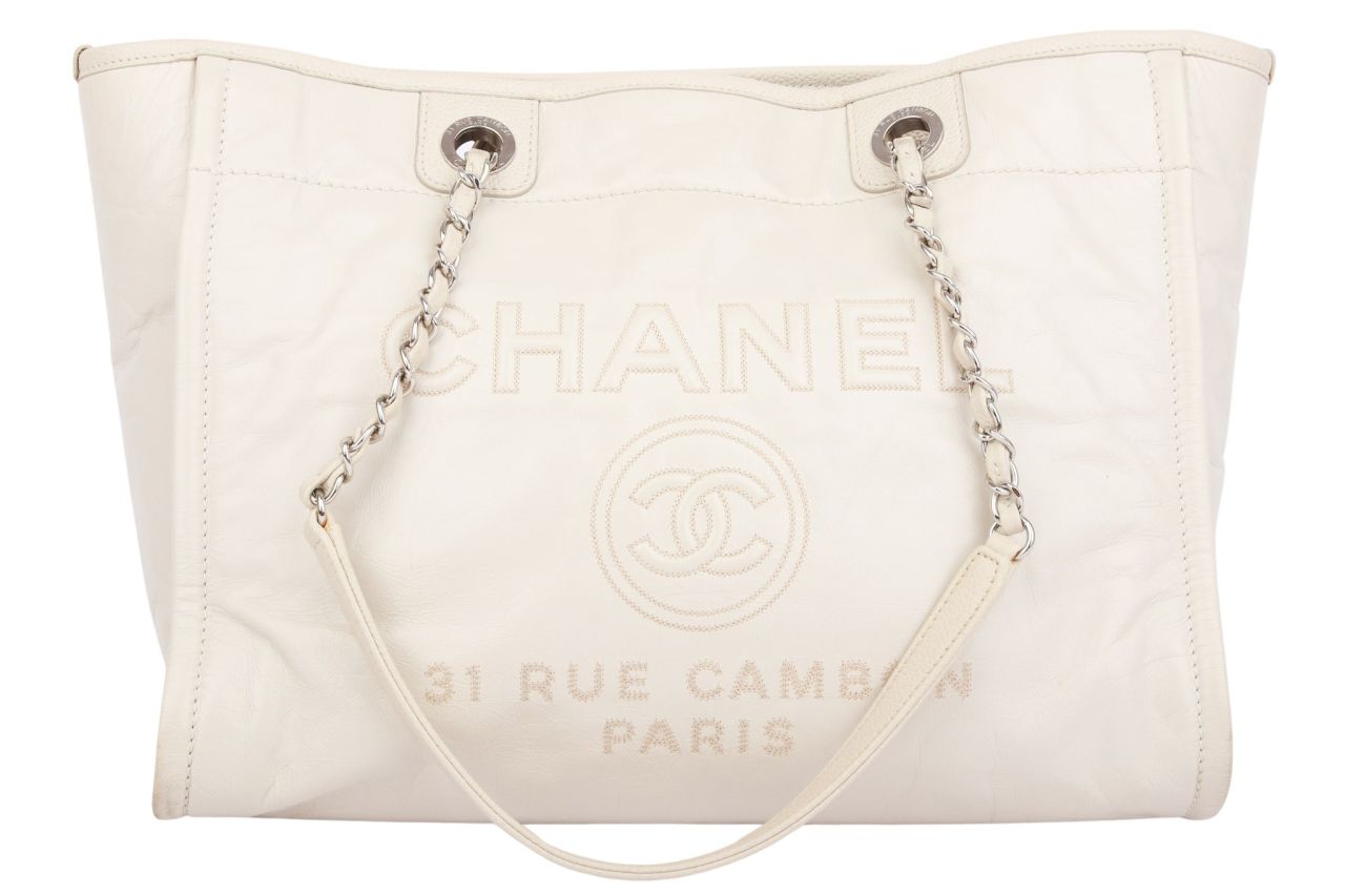 Chanel Deauville Leather Tote Bag Creme