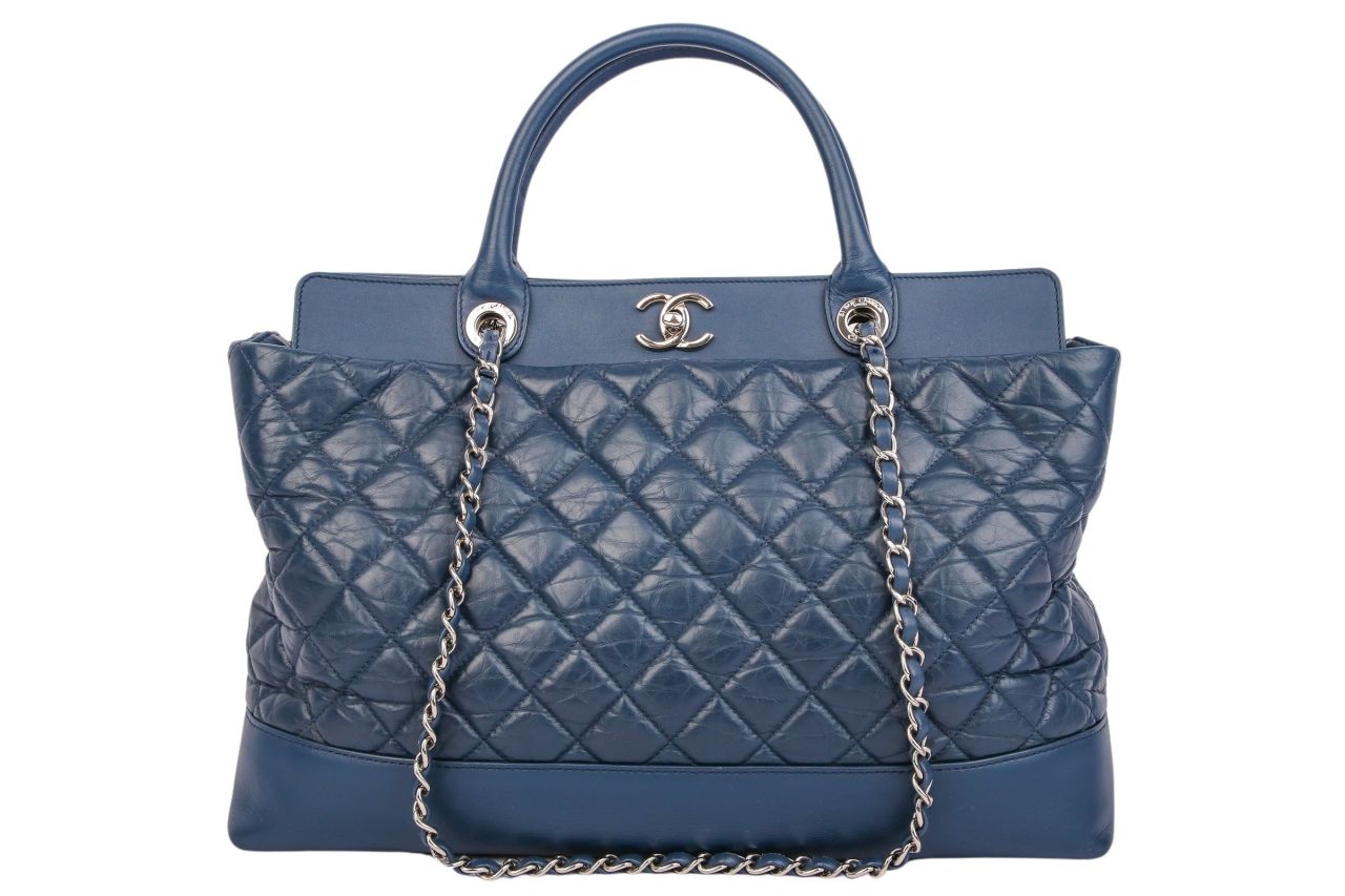 Chanel Shopper Leder Gesteppt Blau