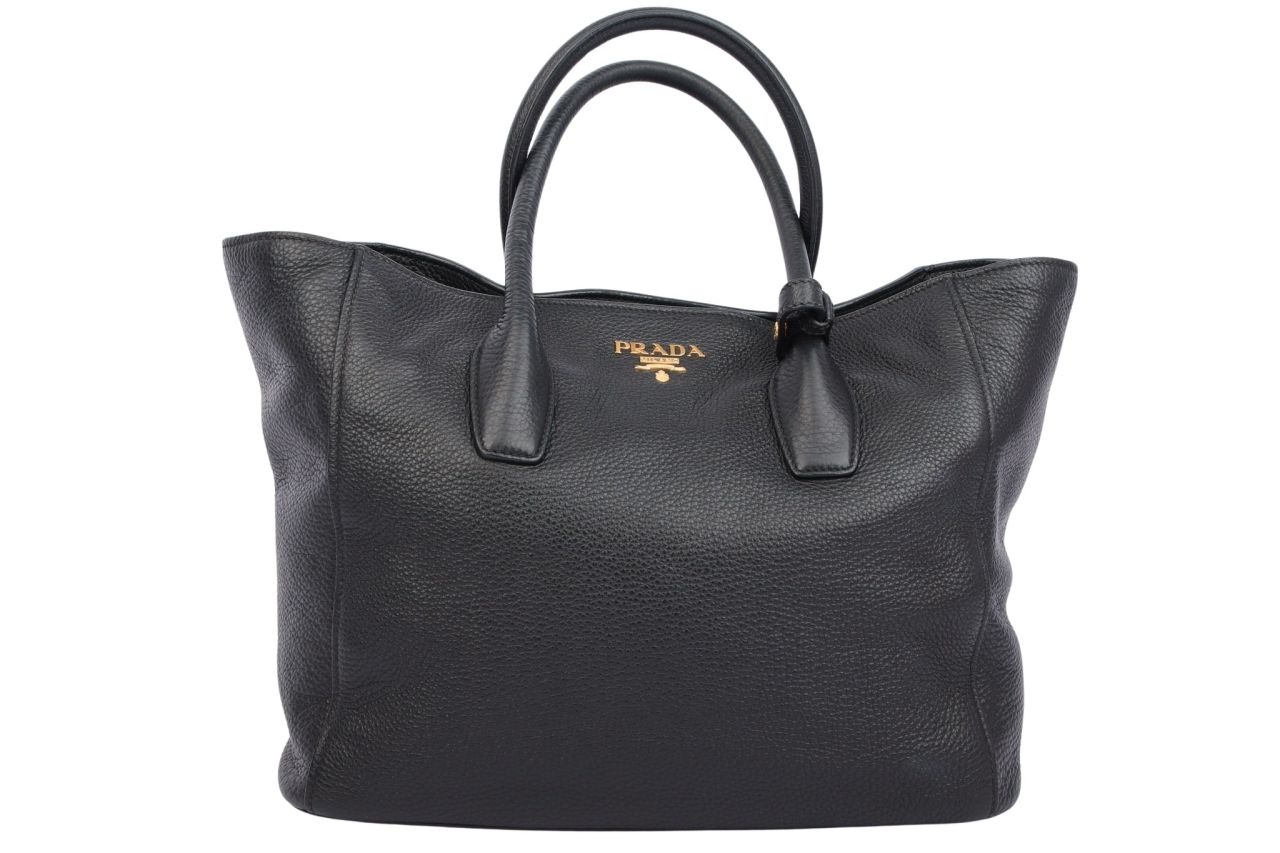 Prada Shopper Vitello Daino Leder Schwarz