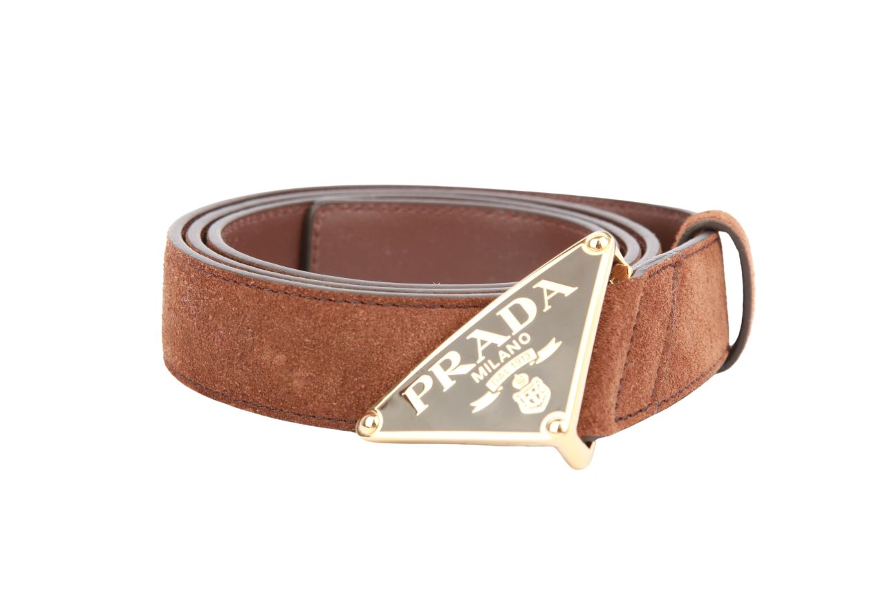 Prada Gürtel Triangel-Logo Wildleder Braun Gr. 85