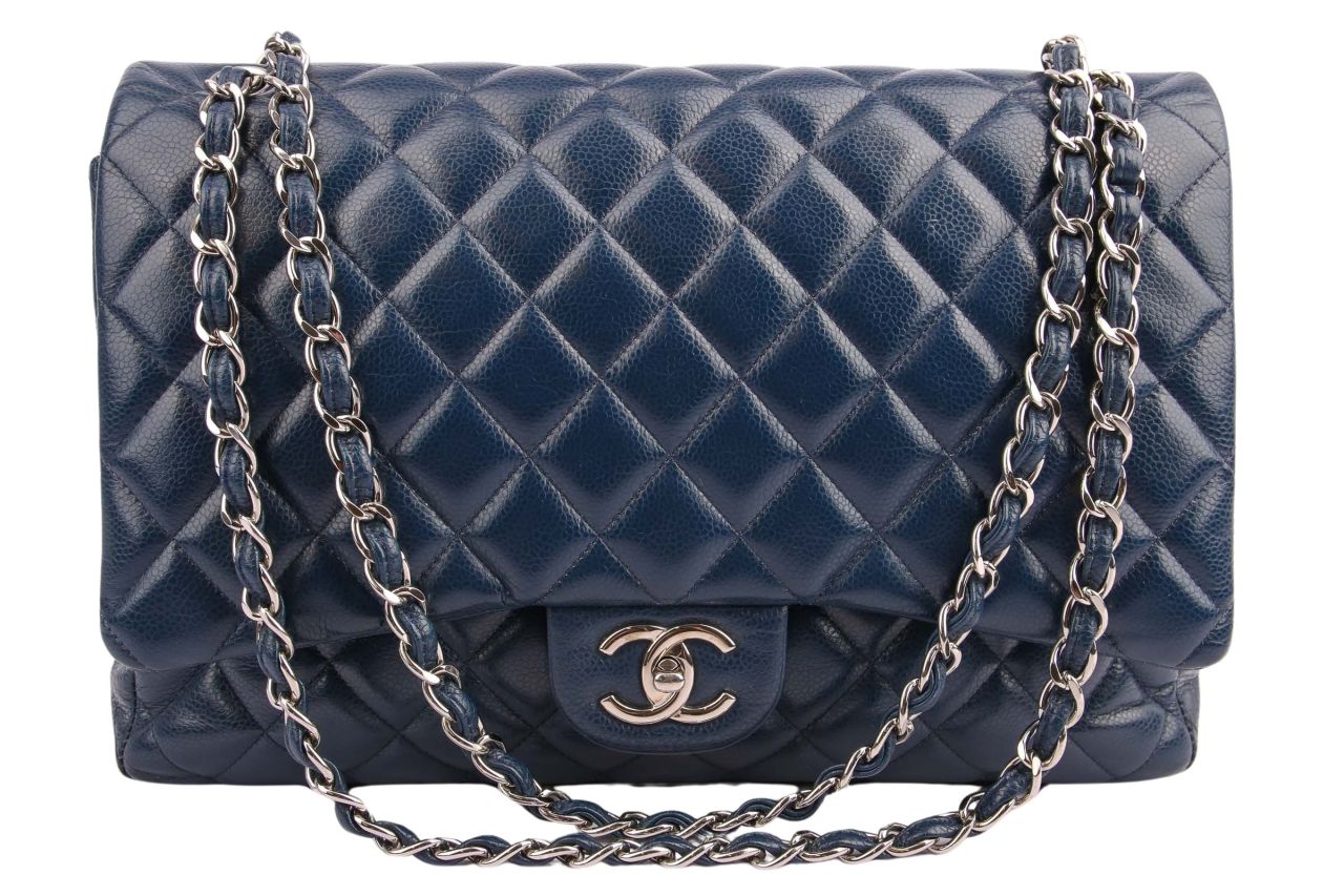 Chanel Maxi Double Flap Bag Caviar Leder Blau