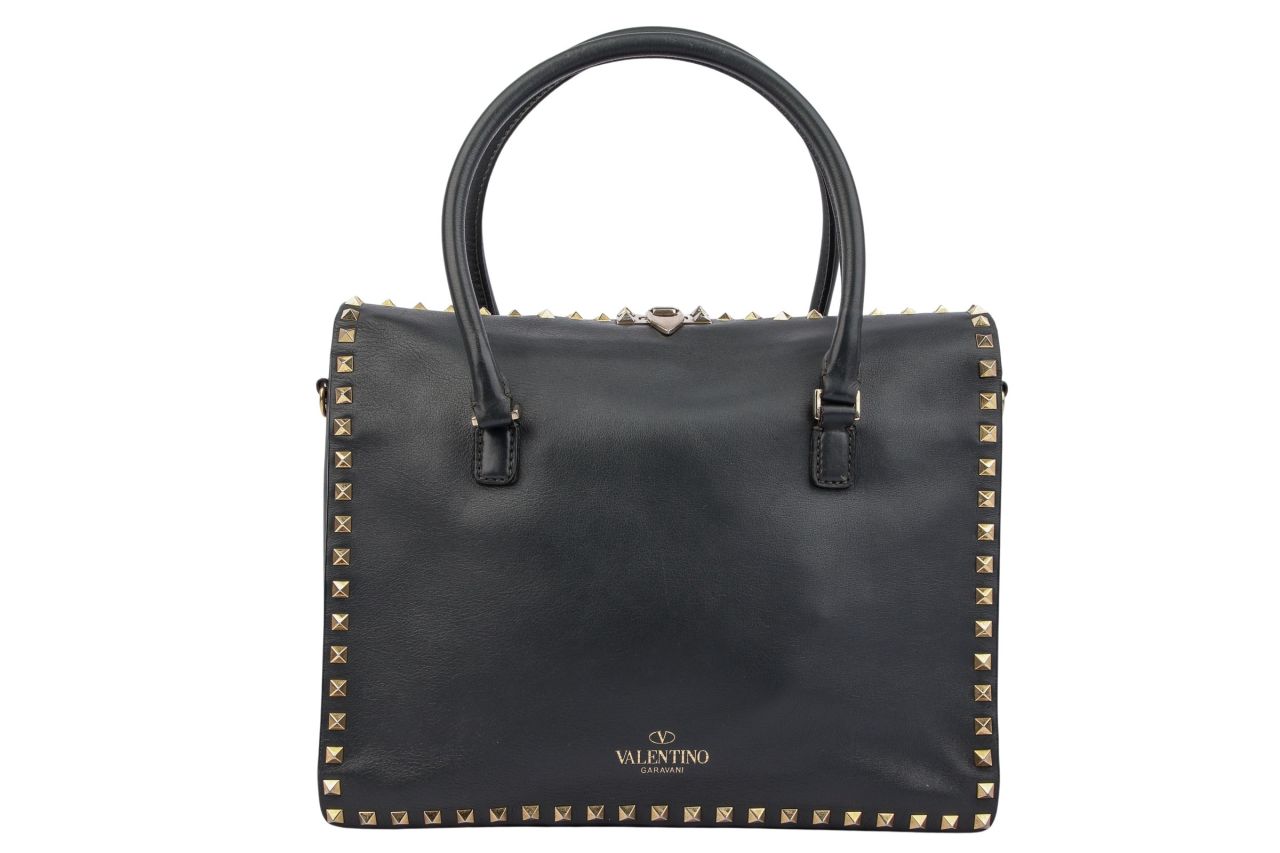 Valentino Rockstud Shopper Leder Anthrazit