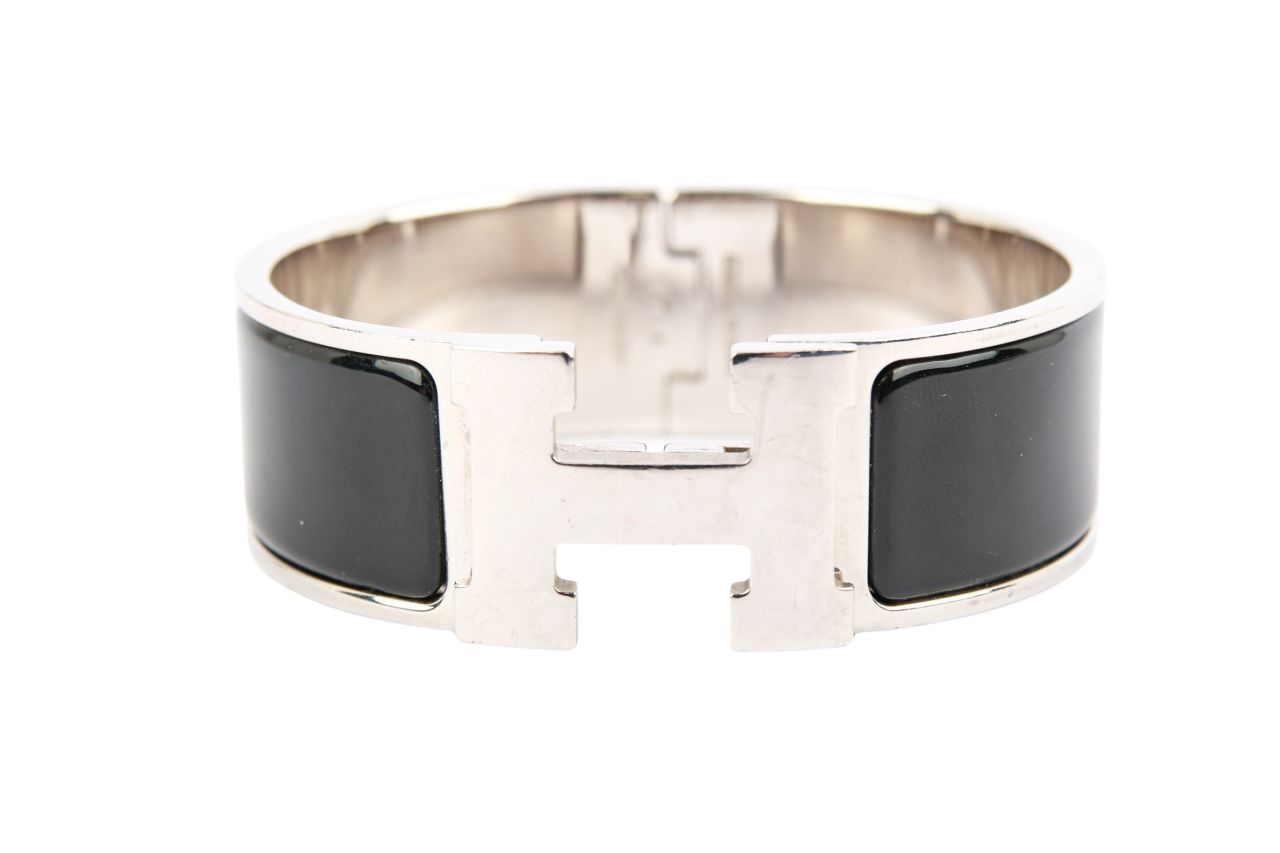 Hermès Clic H Armreif Breit Schwarz / Silber