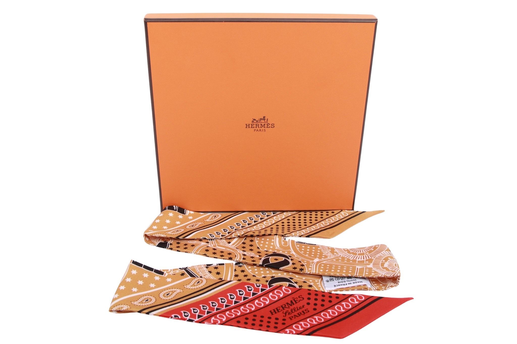 Hermes Twilly Tuch Seide Braun / Rot