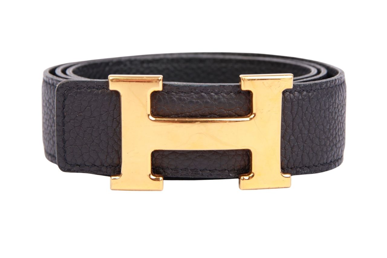 Hermès Wendegürtel 'H' Schwarz / Blau Gr. 90