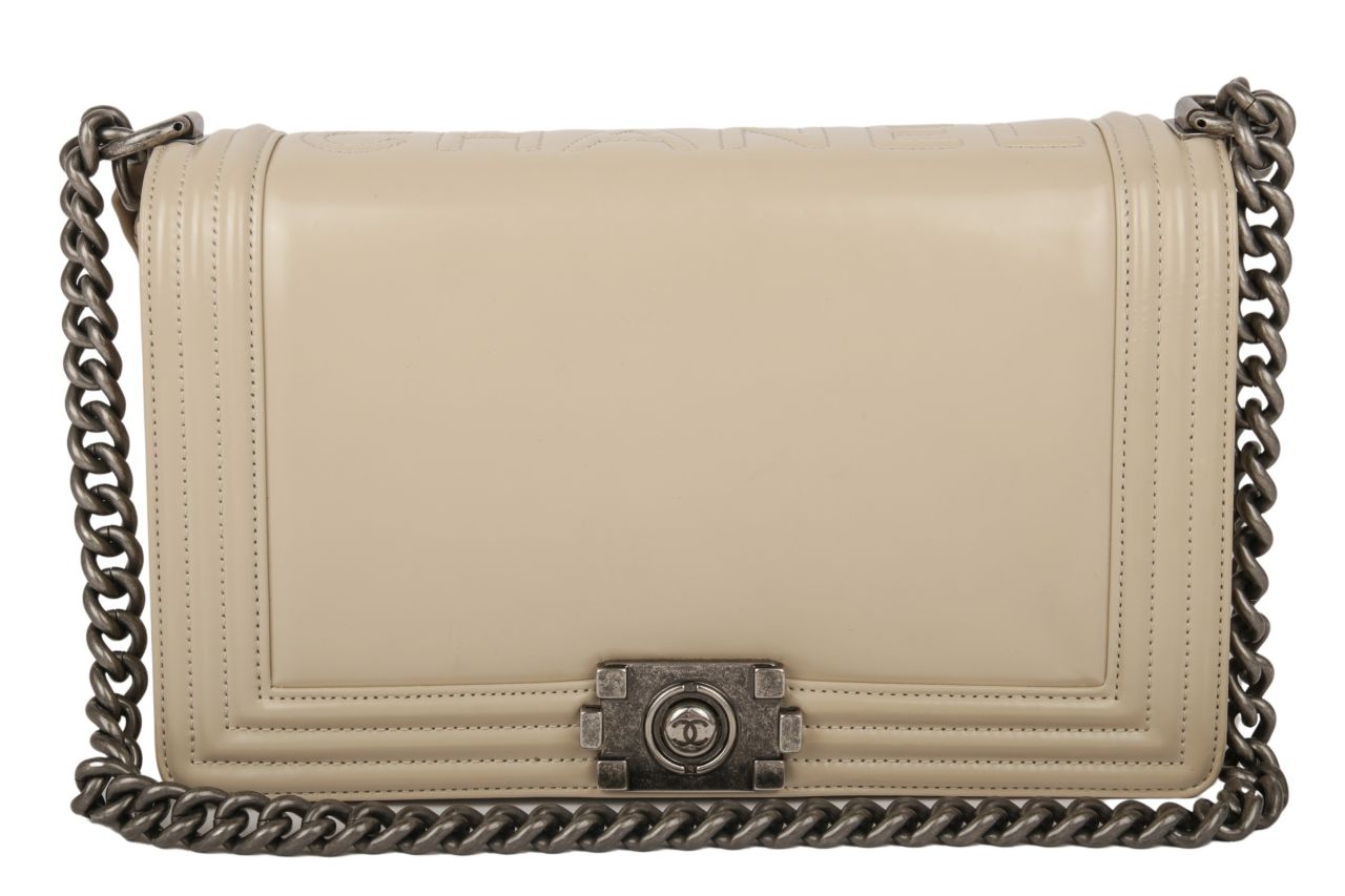Chanel Boy Bag New Medium Patent Leather Beige