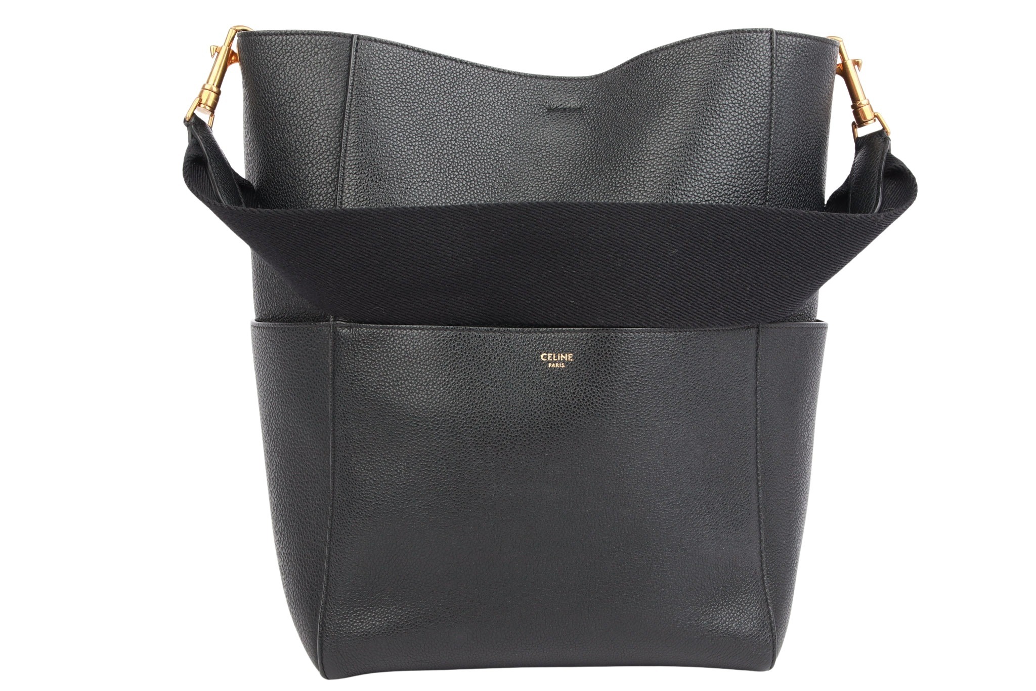 Céline Sangle Bucket Bag aus Leder Schwarz