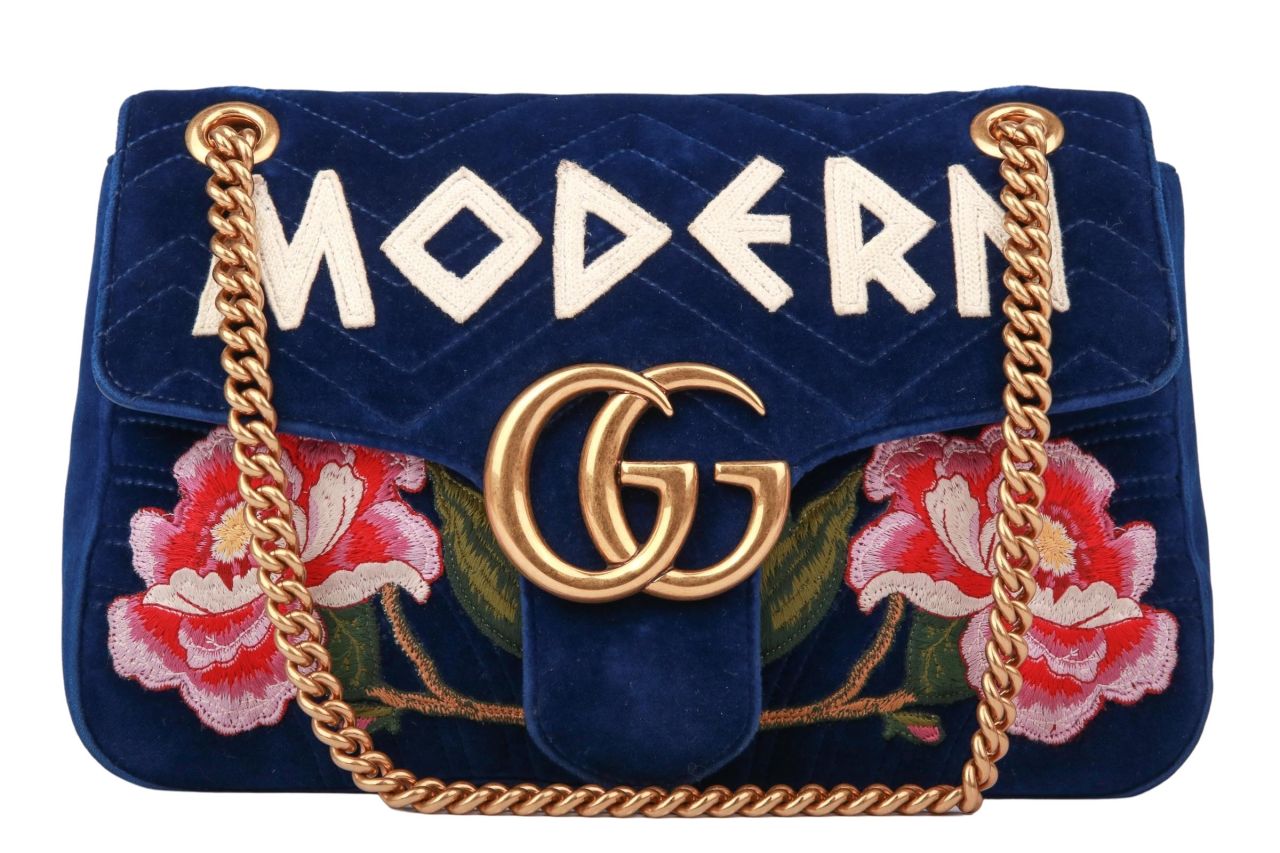 Gucci GG Marmont "Modern" Rosen Samt Blau