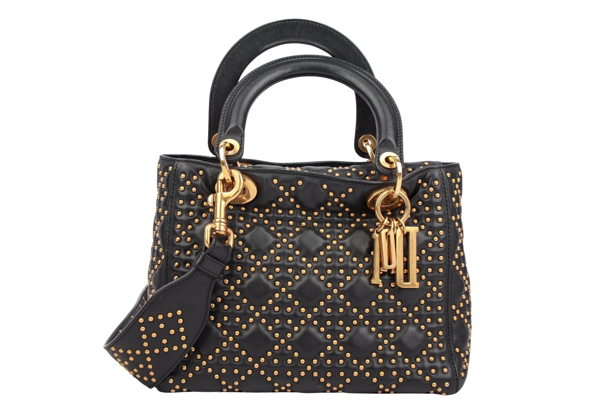 Dior Lady Dior Small Leder Schwarz Nieten