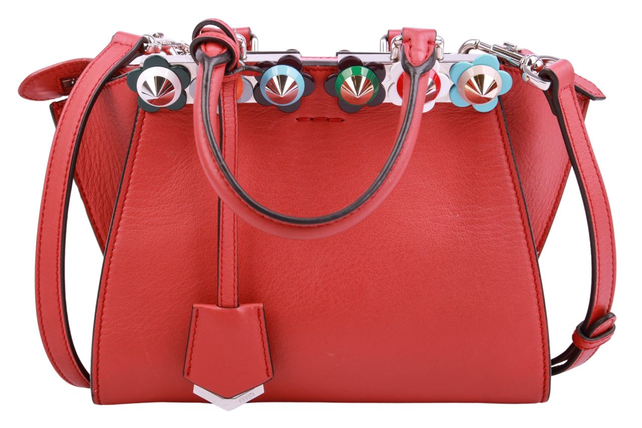 Fendi Flowerland Studded Mini Rot Leder