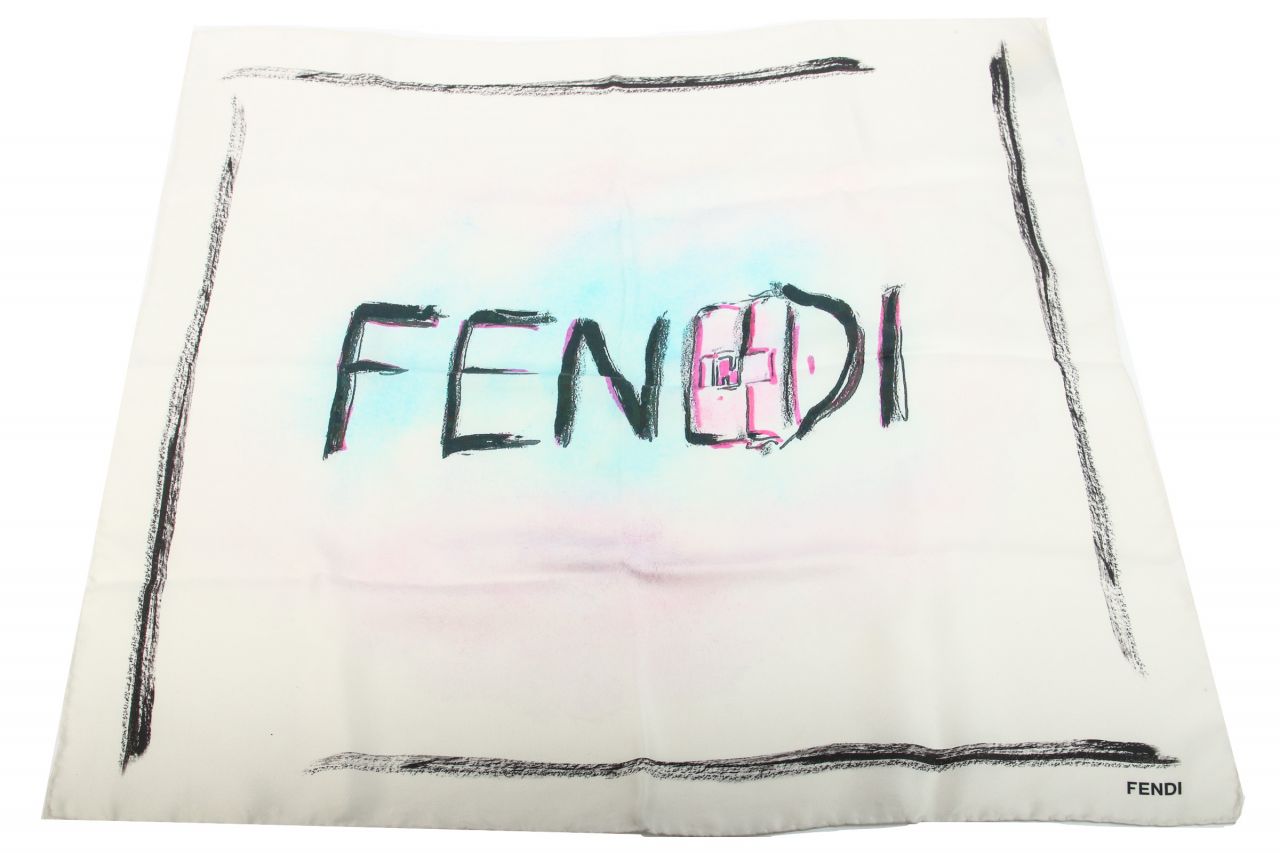 Fendi Carré mit Logo-Aufschrift Weiß / Rosa / Blau 65x65cm