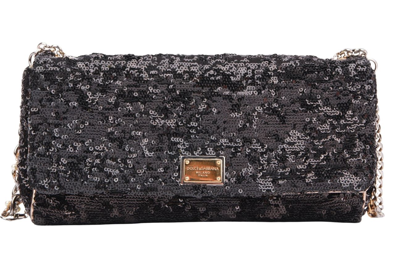 Dolce & Gabbana Miss Charles Handtasche Pailletten Schwarz
