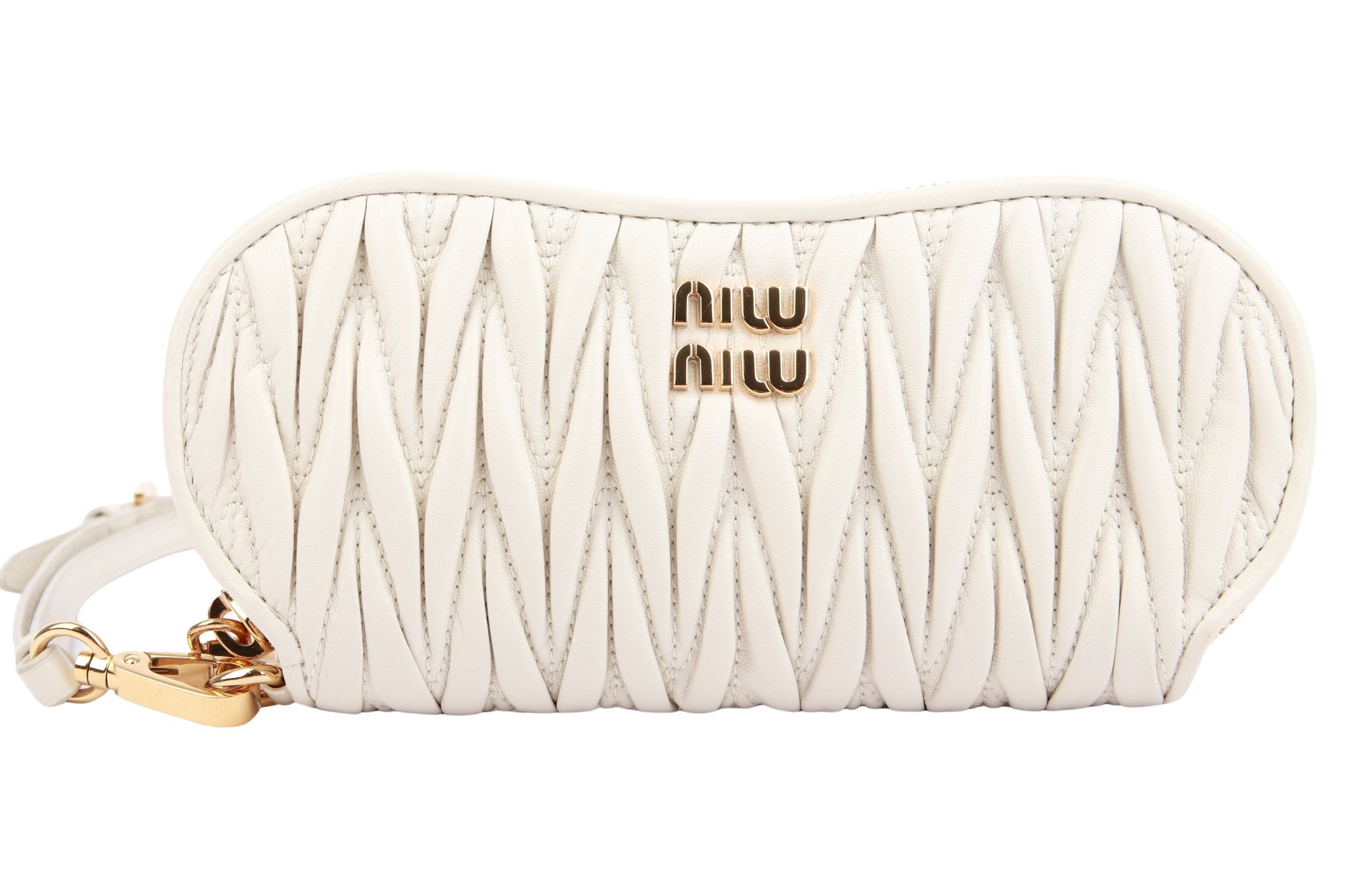 Miu Miu Metalassé Mini Pouch Leder Creme
