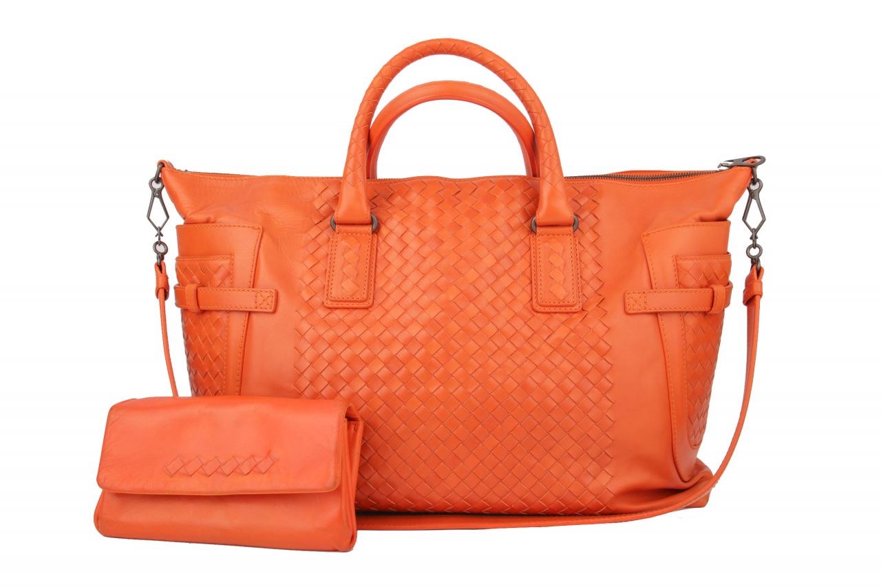 Bottega Veneta Intrecciato Crossbody Tote Bag Orange inklusive Portemonnaie