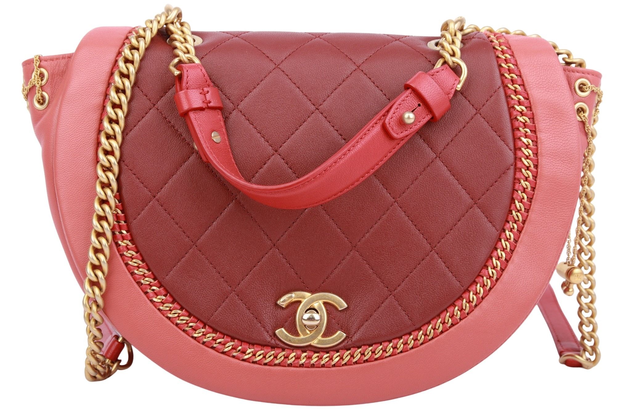 Chanel Saddle Flap Leder Bordeauxrot