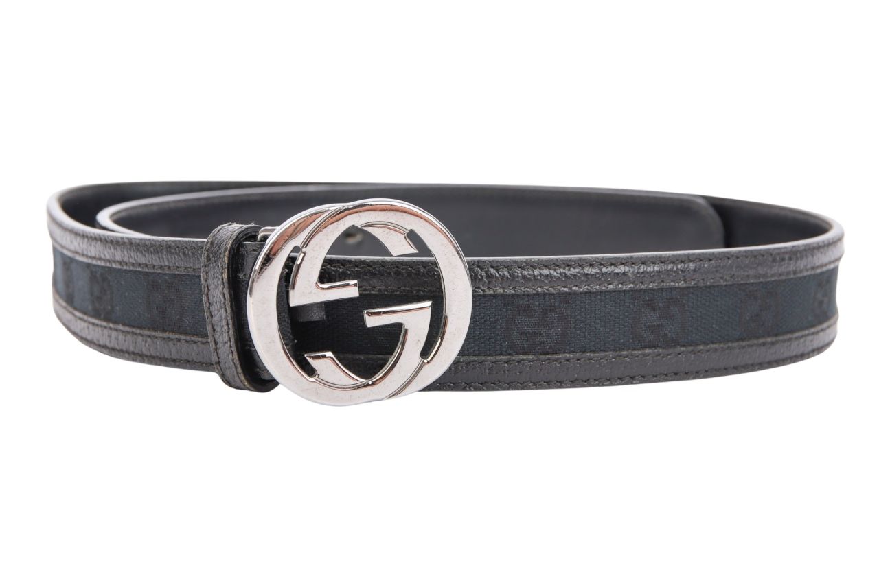 Gucci Gürtel Schwarz Leder Canvas GG Schnalle Gr. 90