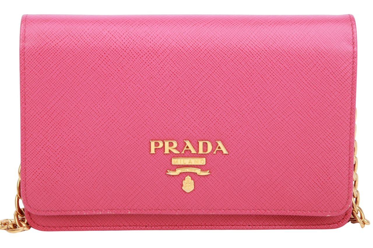 Prada Saffiano Wallet on Chain Fuchsia