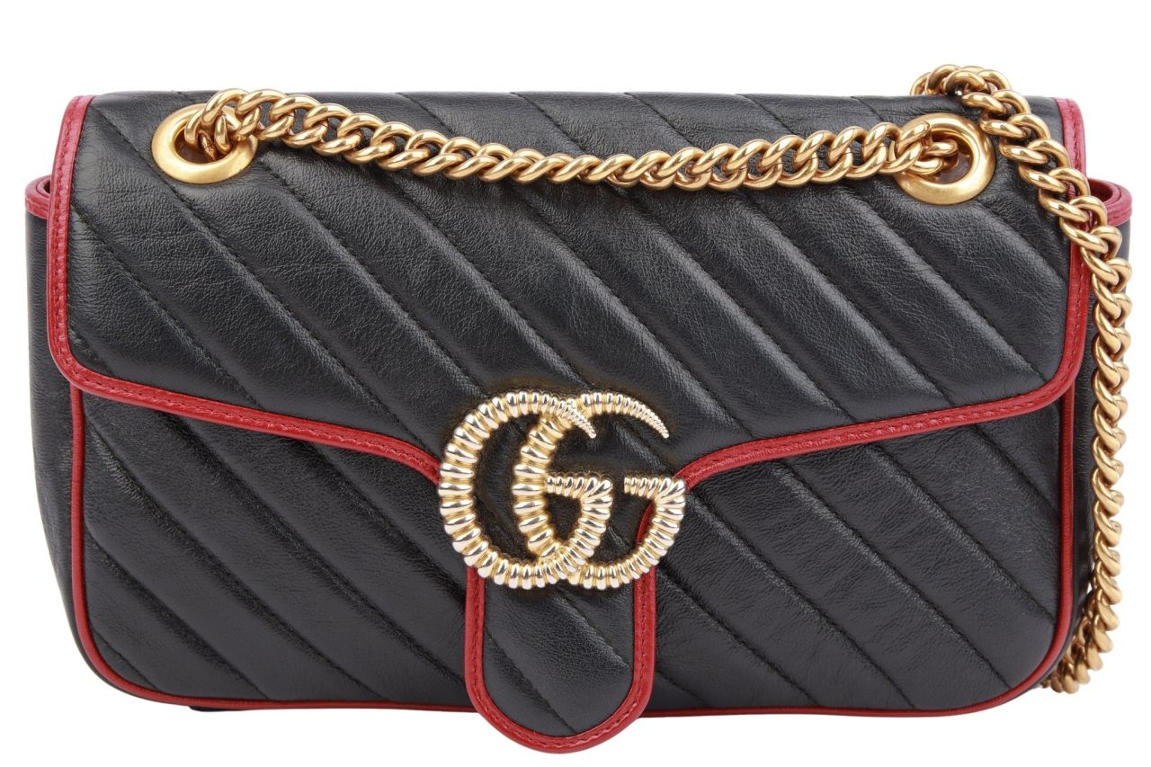 Gucci Marmont Small Leder Schwarz / Rot