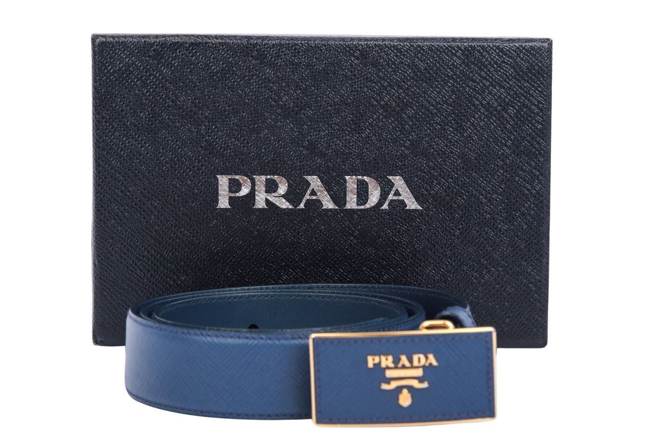Prada Gürtel Saffiano Leder Blau Gr. 95