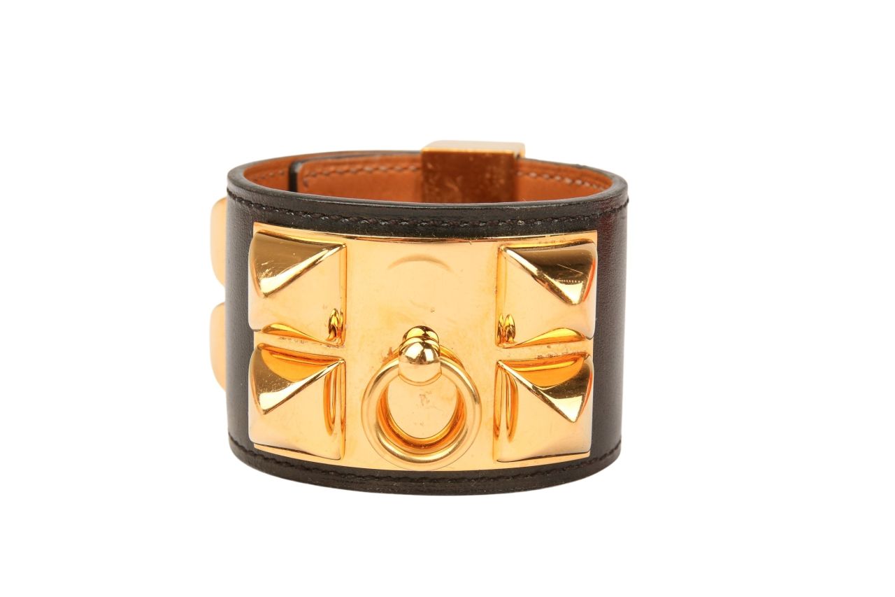 Hermès Armband "Collier de Chien" Schwarz Gold XS