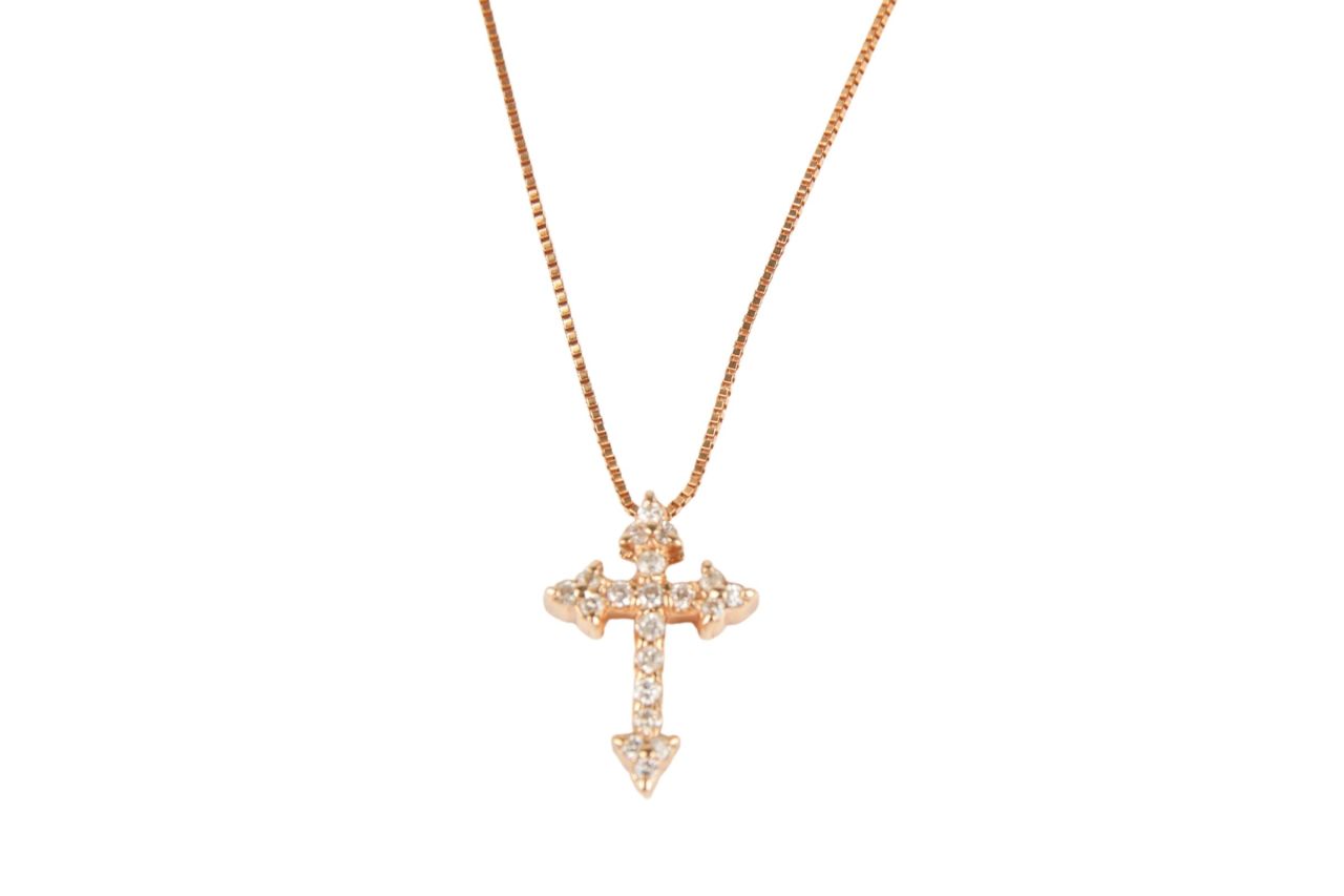 Vintage Kette Rosegold mit Diamanten Kreuzanhänger