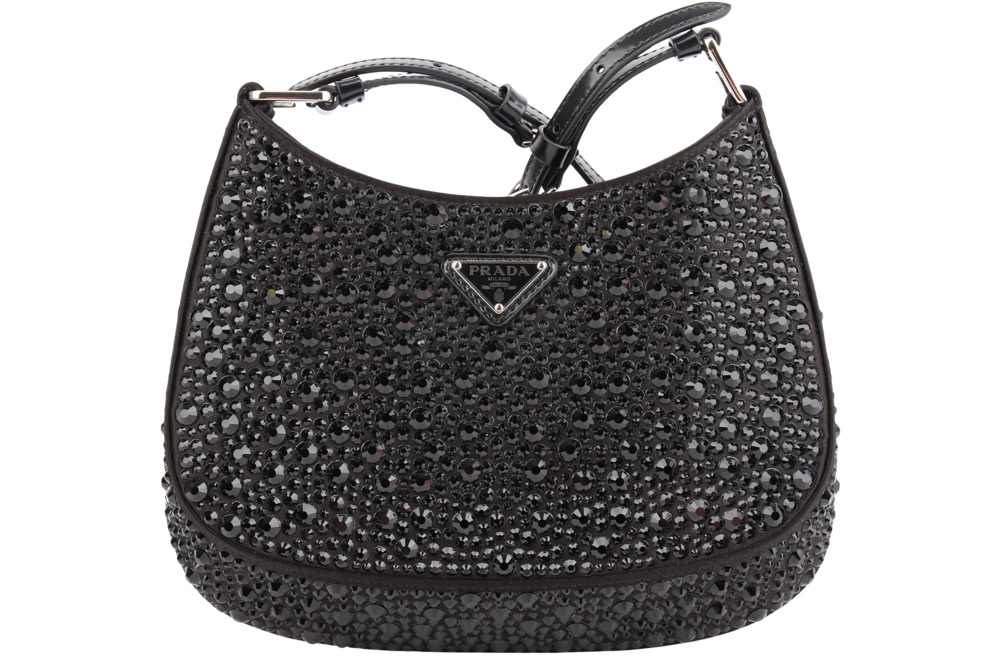 Prada Cleo Satintasche Kristall Schwarz