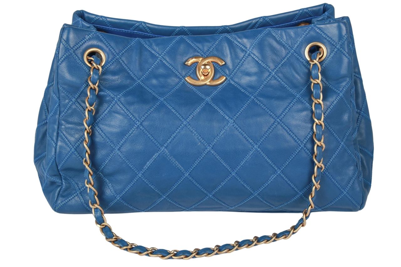 Chanel Vintage Shopper Blau Leder