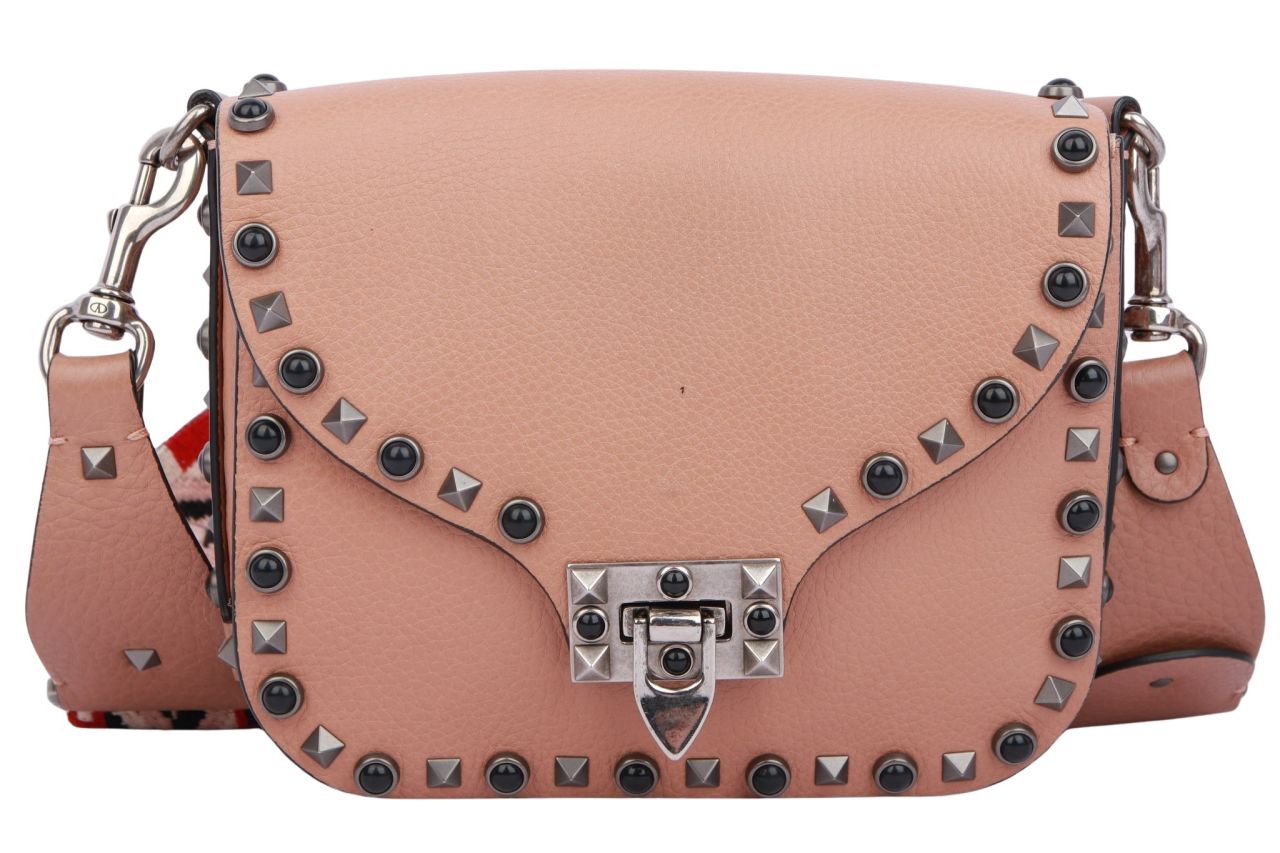 Valentino Rockstud Rolling Umhängetasche Leder Rosa