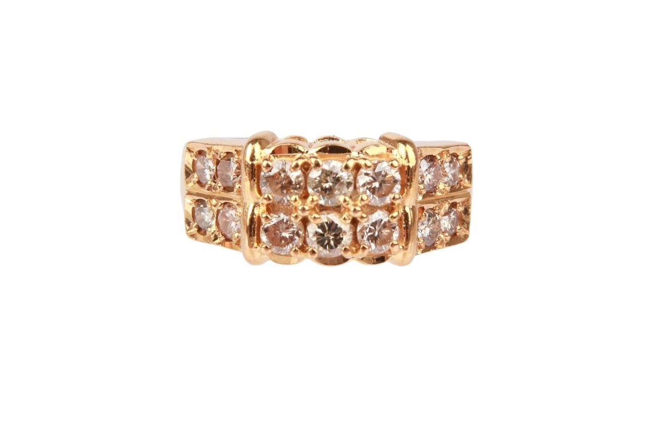 Vintage Ring 18K 750er Gelbgold 1ct Diamanten Gr. 52