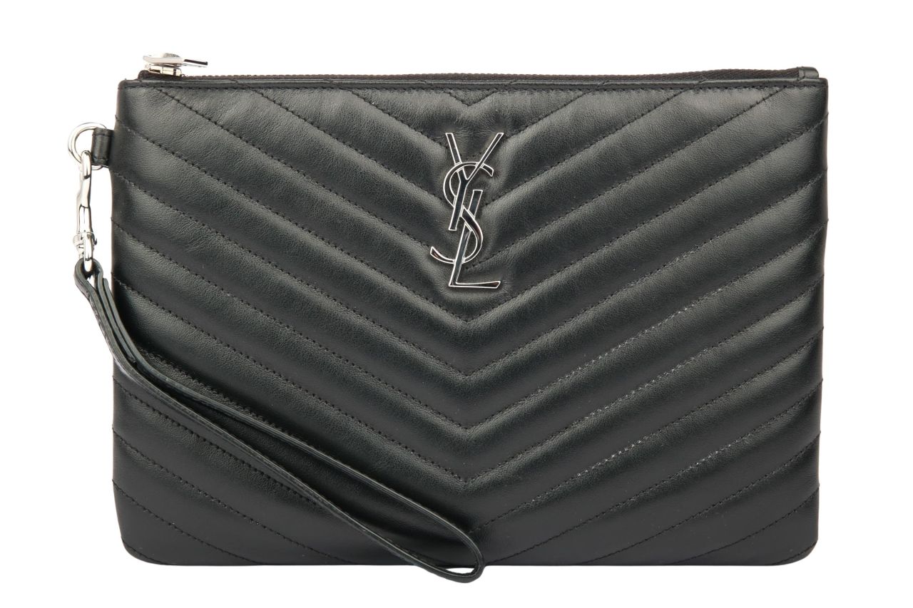 Saint Laurent Clutch Leder Schwarz