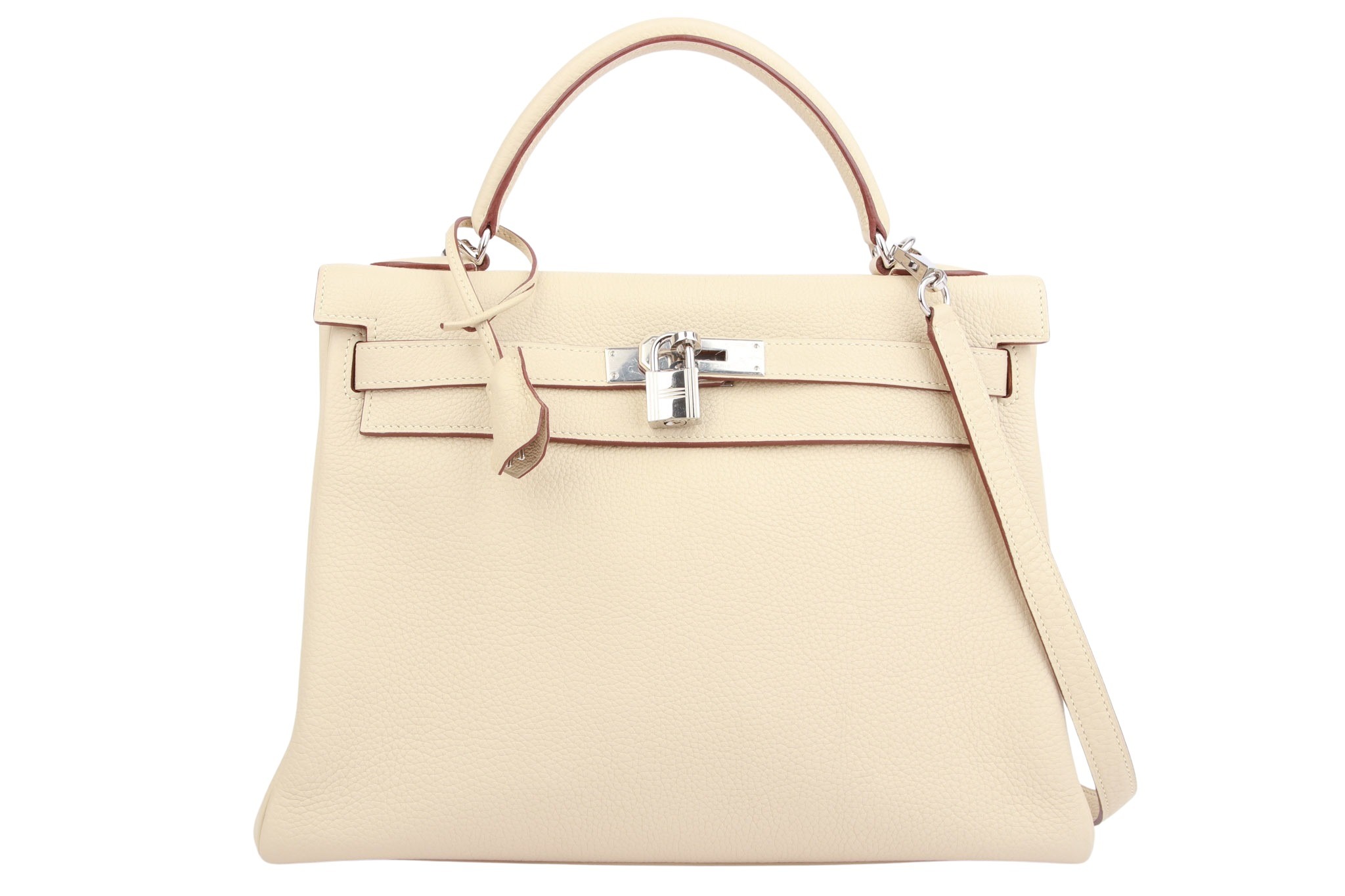 Hermès Kelly 32 Clemence Leather Beige Parchemin