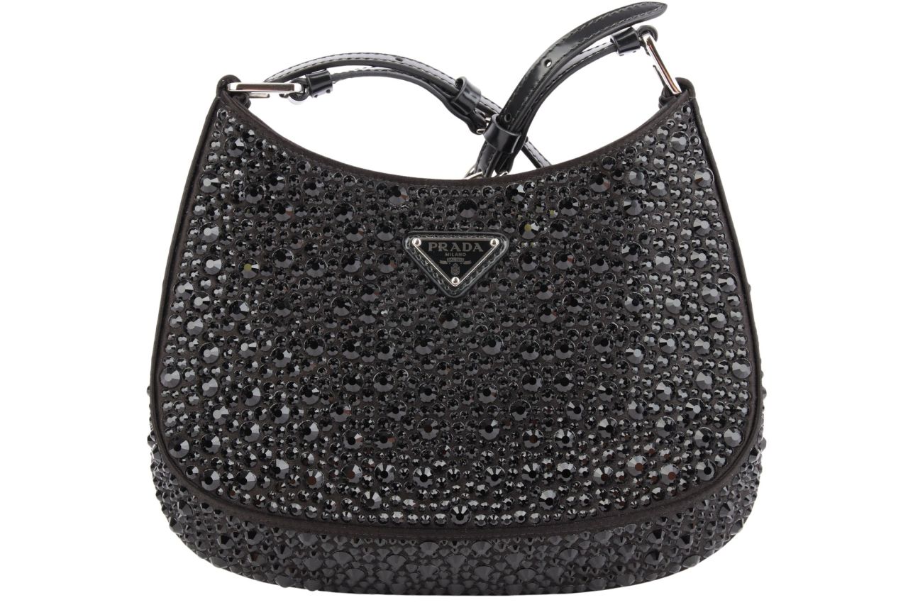 Prada Cleo Satintasche Kristall Schwarz