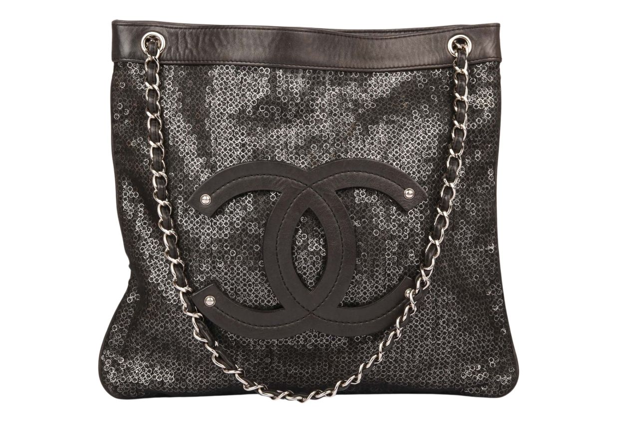 Chanel Pailletten Mesh Tote Schwarz