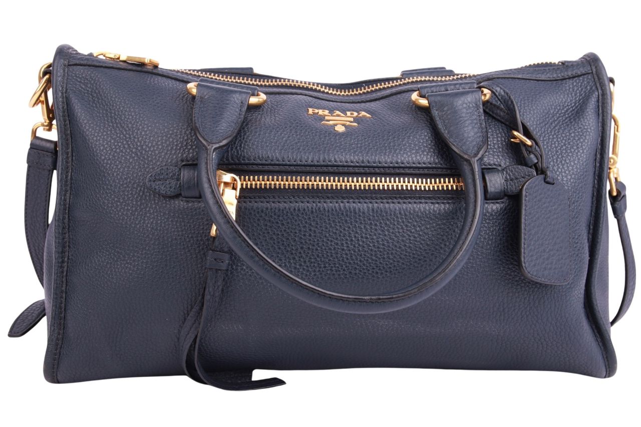 Prada Vitello Daino Handtasche Dunkelblau Leder