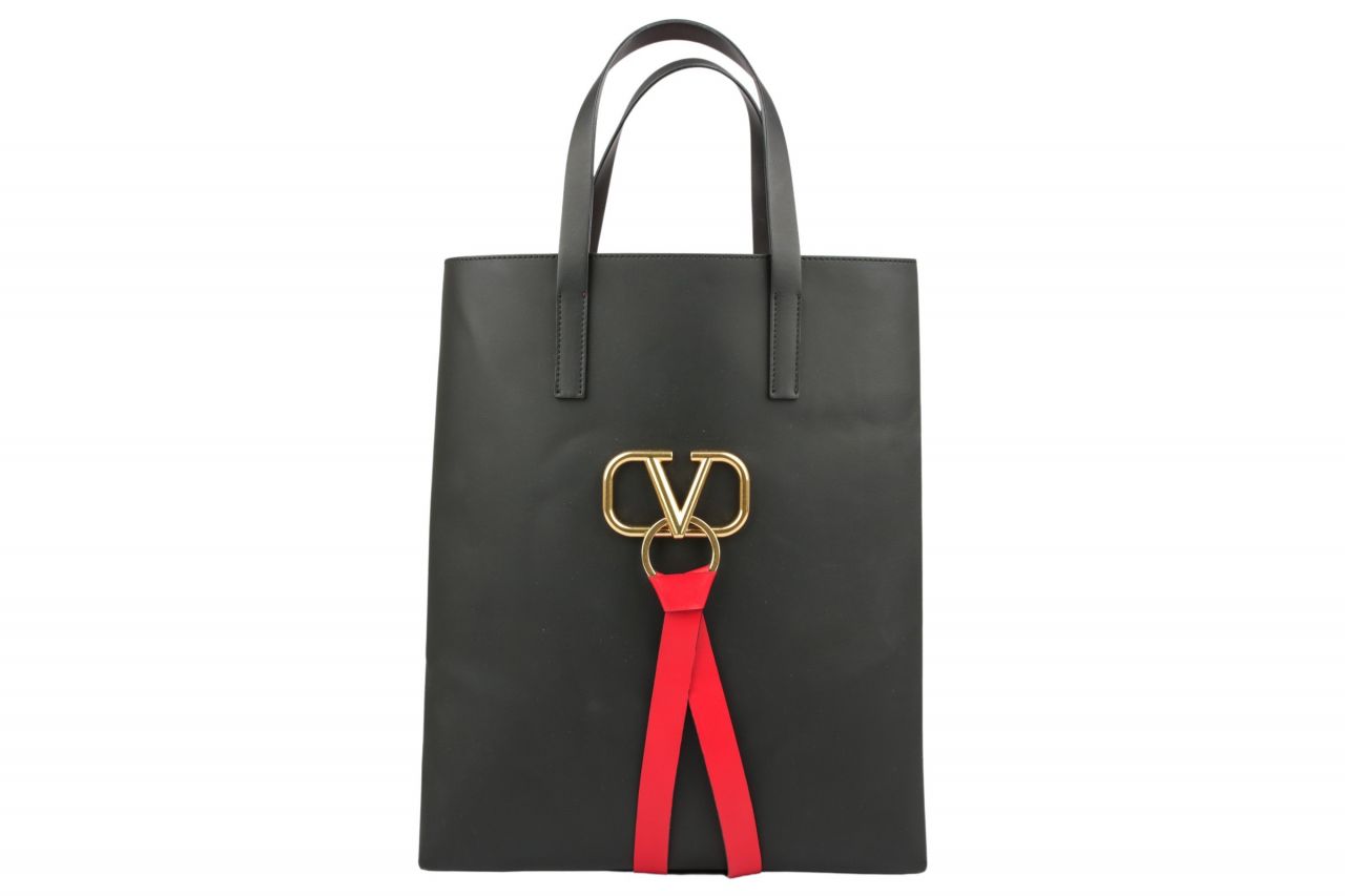 Valentino Garavani Vring Leather Tote Bag Schwarz