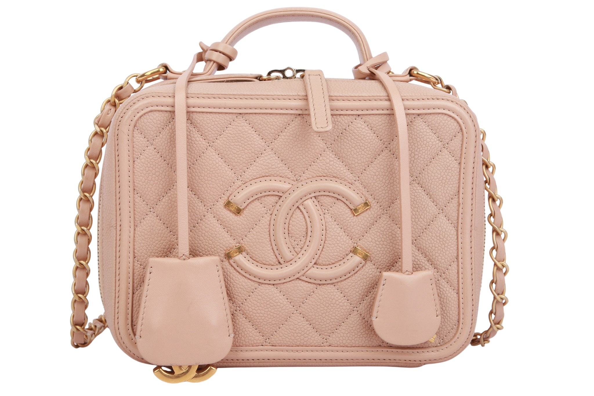 Chanel Beige Caviar CC Filigree Vanity Case